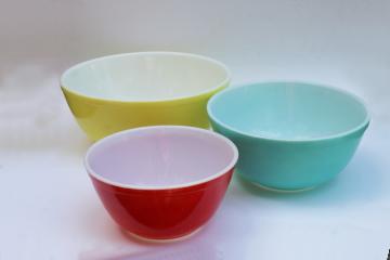vintage Pyrex primary yellow aqua red mixing bowls 404 403 402 MCM frankenstack retro colors! 